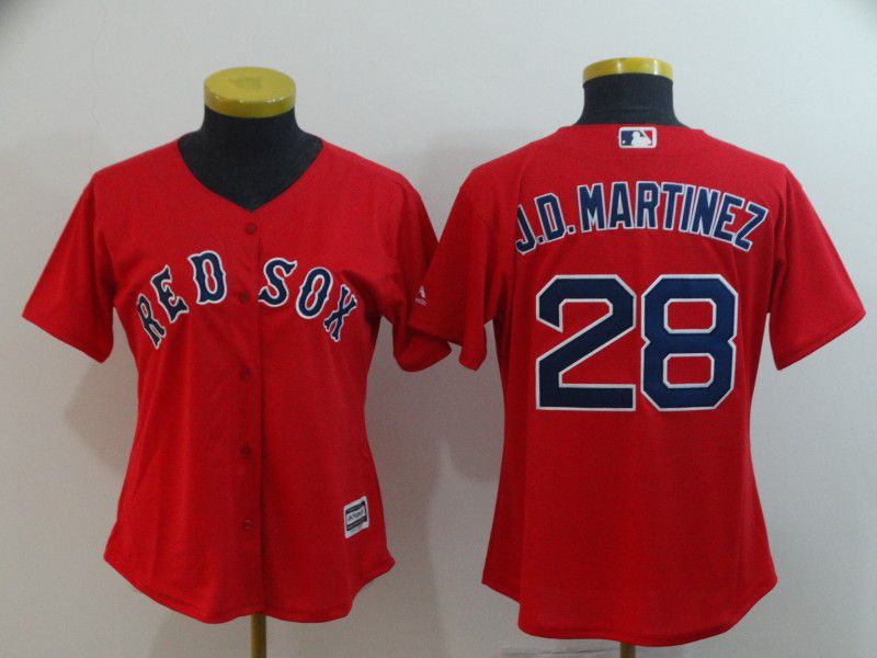 Women Boston Red Sox 28 J.D.Martinez Red Game MLB Jerseys